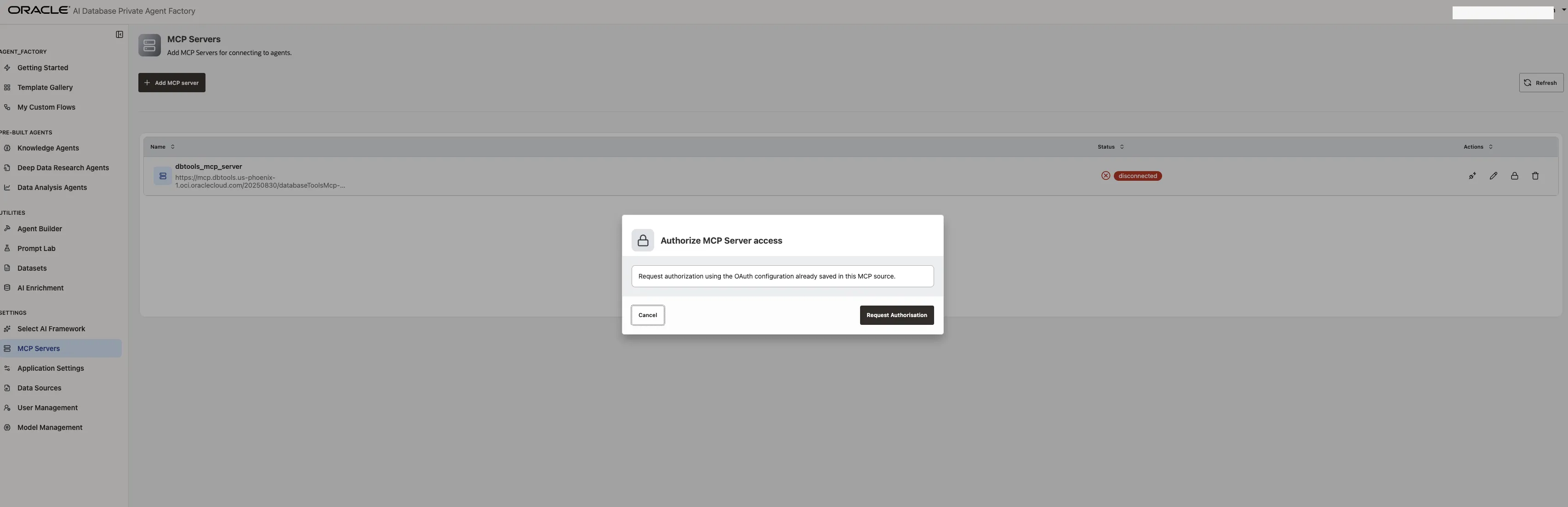 Request OAuth authorization for the MCP Server